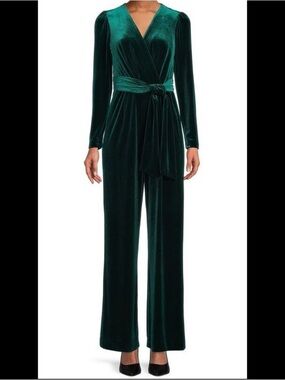 ANTONIO MELANI Deep Green Velvet Wrap Jumpsuit